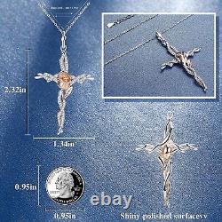 925 Sterling Silver Cross Pendant Necklace Rose Flower Necklace Steel Stainless