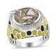 925 Sterling Silver Golden Rutilated Quartz Blue Sapphire Ring Size 7 Ct 4.5