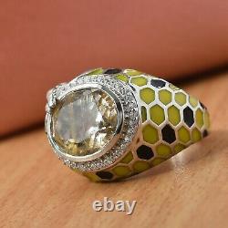 925 Sterling Silver Golden Rutilated Quartz Blue Sapphire Ring Size 7 Ct 4.5
