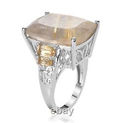 925 Sterling Silver Golden Rutilated Quartz Citrine Cocktail Ring Size 9 Ct 21.2