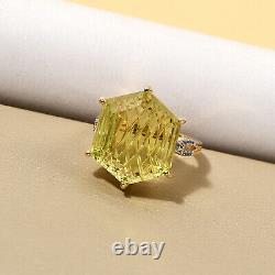925 Sterling Silver Green Gold Quartz White Zircon Cocktail Ring Size 8 Ct 16.4