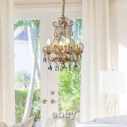 ALOADECOR 4-Light W14 in. French Country Chandelier Antique Gold Small Crysta