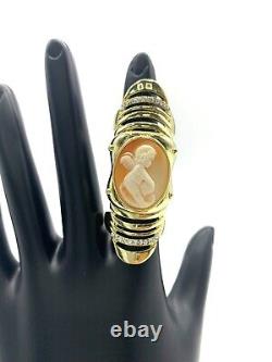 AMEDEO 20mm Cameo Crystal Gold-tone Knuckle Ring. Size 6