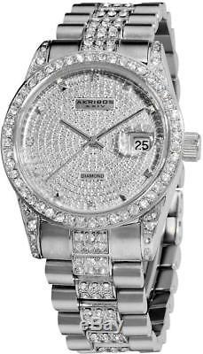 Akribos XXIV AK486SS Date Diamond Crystal Accents Stainless Steel Mens Watch
