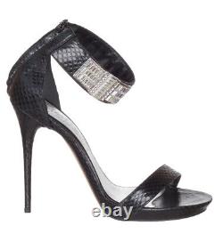 Alexander McQueen Women's Black Python Snakeskin Ankle Strap Crystals Sandals