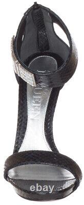 Alexander McQueen Women's Black Python Snakeskin Ankle Strap Crystals Sandals