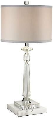 Aline Traditional Crystal Table Lamp with Square White Marble Riser