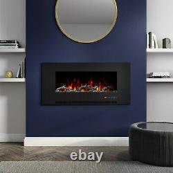 AmberGlo Black Wall Mounted Electric Fire with Logs & Crystal Fuel Beds