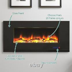 AmberGlo Black Wall Mounted Electric Fire with Logs & Crystal Fuel Beds