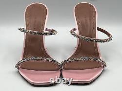 Amina Muaddi Gilda Candy Crystal Baby Pink Satin Sandal Women's Size 7 New