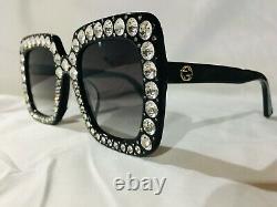 Authentic New Gucci GG0148 S 001 Sunglasses Crystal Black Frame