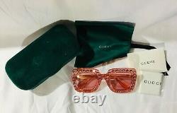 Authentic New Gucci GG0148S Sunglasses Crystal Pink Frame Lens