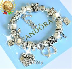 Authentic Pandora Bracelet Silver My Beautiful Wife with European Charms New