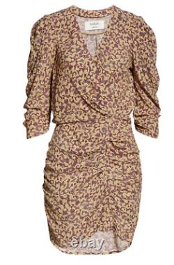 BA&SH Crystal Print Faux Wrap Ruched Dress Size 1 Orig. $295 NEW