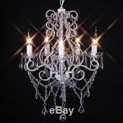 BEAUTIFUL SHABBY PARIS GLASS CRYSTAL CHANDELIER French White/Clear 5 ARM LIGHT