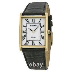 BRAND NEW Seiko Men's Solar White Dial Black Leather Watch SUP880