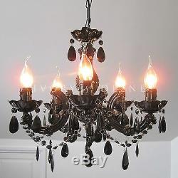 Black Chandelier Vintage Marie Therese Glass & Crystal 5 Arm Light Lamp New Gift