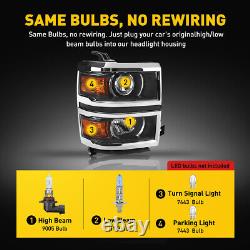 Black Fits 2014-2015 Chevy Silverado 1500 Projector Headlights Lamp Clear Trim 2