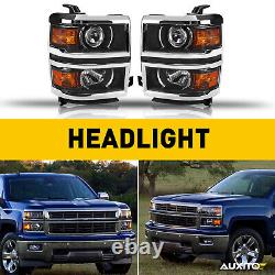 Black Fits 2014-2015 Chevy Silverado 1500 Projector Headlights Lamp Clear Trim 2