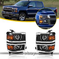 Black Fits 2014-2015 Chevy Silverado 1500 Projector Headlights Lamps LH+RH Trim