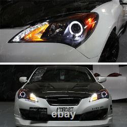 Black Halo LED Projector Headlights Headlamp For 2010-2012 Genesis 2 Door Coupe