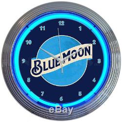 Blue moon Neon Clock sign bar Man cave wall lamp 15 quartz clock Orange beer