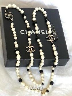 Brand New Authentic CHANEL Long Pearl Crystal CC Gold Necklace