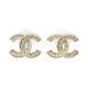 Brand New CC Logo Earrings Studs Gold Tone Brass Crystal With Original Box