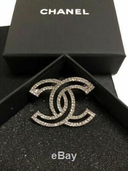 Brand New Classic CC LOGO 17 Outline Cutout Crystal 18K White Gold Brooch XL