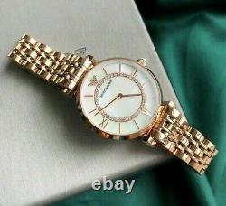 Brand New Emporio Armani Ar1909 Womens Watch Gianni T-bar Rose Gold Pearl Dial