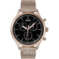 Brand New Hugo Boss 1513548 Rose Gold Mesh Bracelet Black Dial Mens Watch Uk