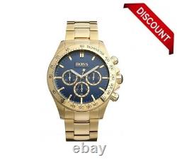 Brand New Hugo Boss Hb 1513340 Mens Ikon Steel Gold Blue Dial Chronograph Watch