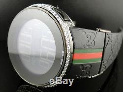 Brand New Mens 5 Row Black Pvd I Gucci Digital White Diamond Watch 5.5 Ct