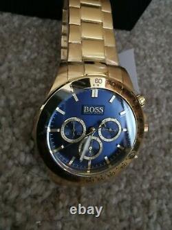 Brand New Mens Hugo Boss Gold Chronograph Blue Face Watch HB1513340