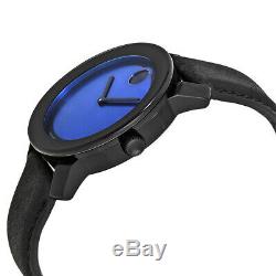 Brand New! Movado Bold 3600481 Blue Dial Black Leather Strap Mens Watch