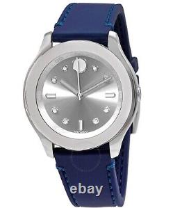 Brand New Movado Bold Women's Silver Dial Blue Silicone Strap Watch 3600716