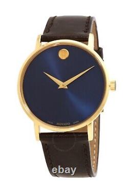 Brand New Movado Men's Classic Museum Gold Dial Brown Leather Watch 0607316
