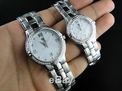 Brand New Womens And Mens White Aqua Master Genuine Diamond Watch Set