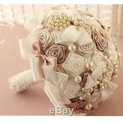 Bridal Wedding Bouquet Flower Crystal Preal Silk Rose Brooch HANDMADE Decor New