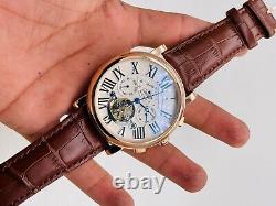 Brown Leather Antique Dial Cartier Men's Watch Quartz Movement Fully Automatic