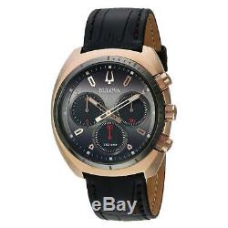 Bulova 98A156 Men's Curv Grey Dial Black Matte Leather Strap Chronograph Watch