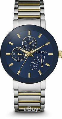 Bulova 98C123 Two Tone Stainless Steel Blue Dial Day Date Men's Watch Brand New