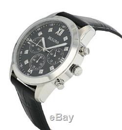 Bulova Men's 96D134 Quartz Chronograph Black Dial Black Leather Strap 40mm Watch