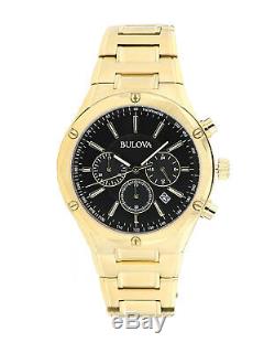 Bulova Men's Quartz Chronograph Black Dial Gold-Tone Bracelet 43mm Watch 97B161