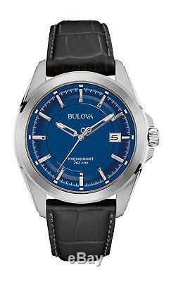 Bulova Precisionist Men's Quartz UHF Blue Dial Black Leather 43mm Watch 96B257