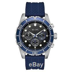 Bulova Sport Men's Quartz Chronograph Black Dial Blue Band 43mm Watch 98A190