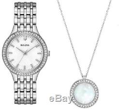 Bulova Women's Quartz Crystal Accents 96X146 32mm Watch and Pendant Box Set