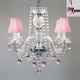 CHANDELIER LIGHTING With CRYSTAL PINK SHADES & HEARTS! H 17 W 17