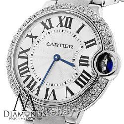 Cartier Ballon Bleu W69011Z4 Watch Pave Diamond Bezel 37mm Stainless Steel