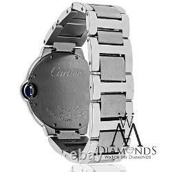 Cartier Ballon Bleu W69011Z4 Watch Pave Diamond Bezel 37mm Stainless Steel